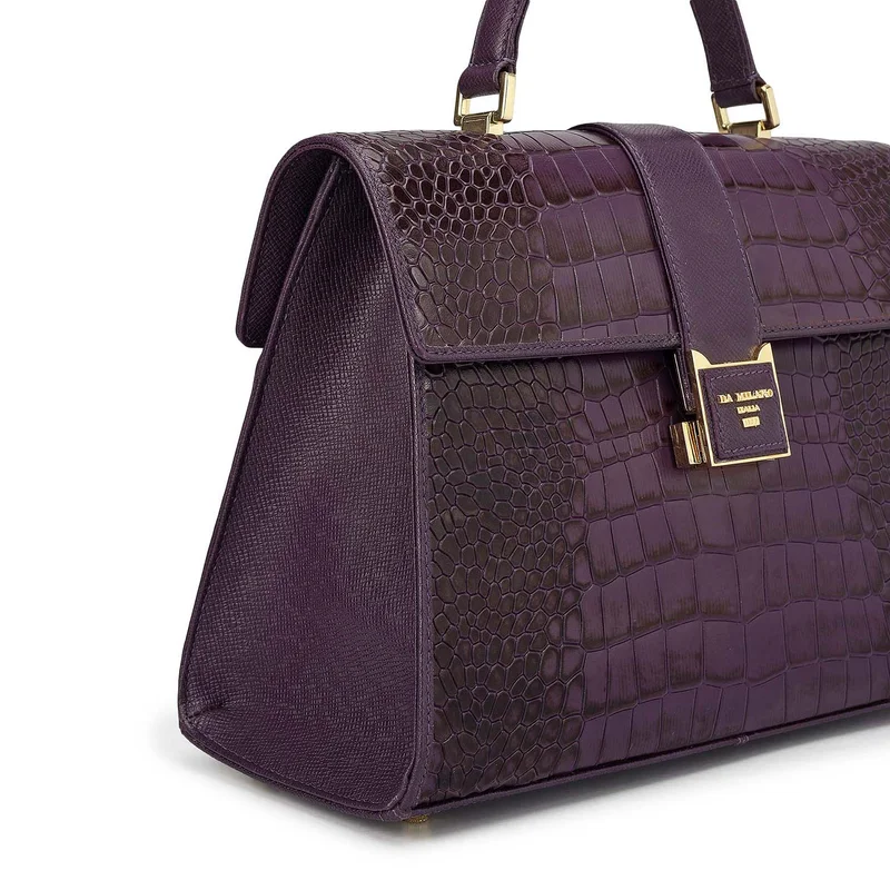 Da Milano Grapevine Medium Croco Leather Satchel - Grapevine for Women | Best Price UAE